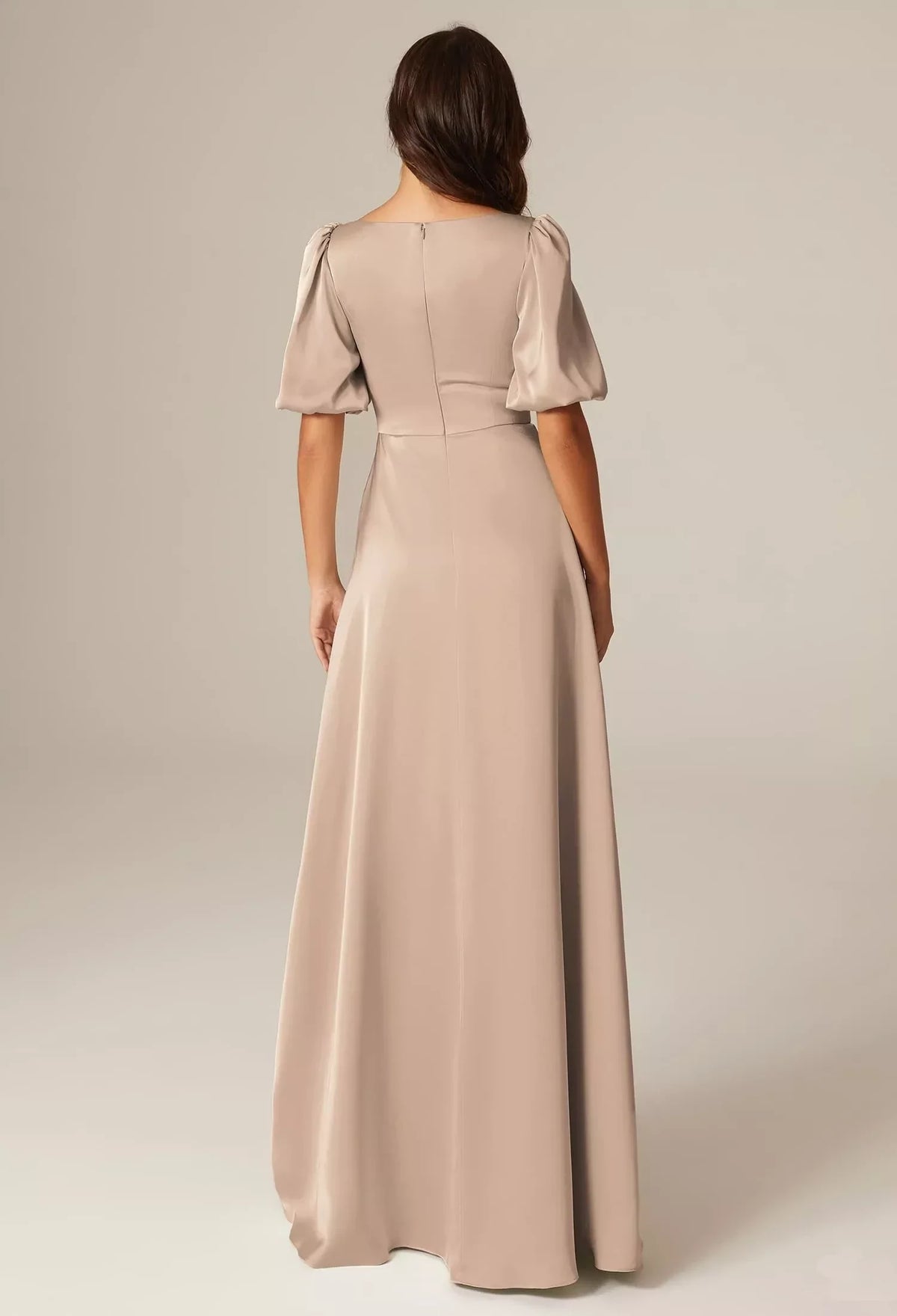 A-Line Square Neck Short Sleeve Zipper Back Floor-Length Wedding Dress - Chloe Dress