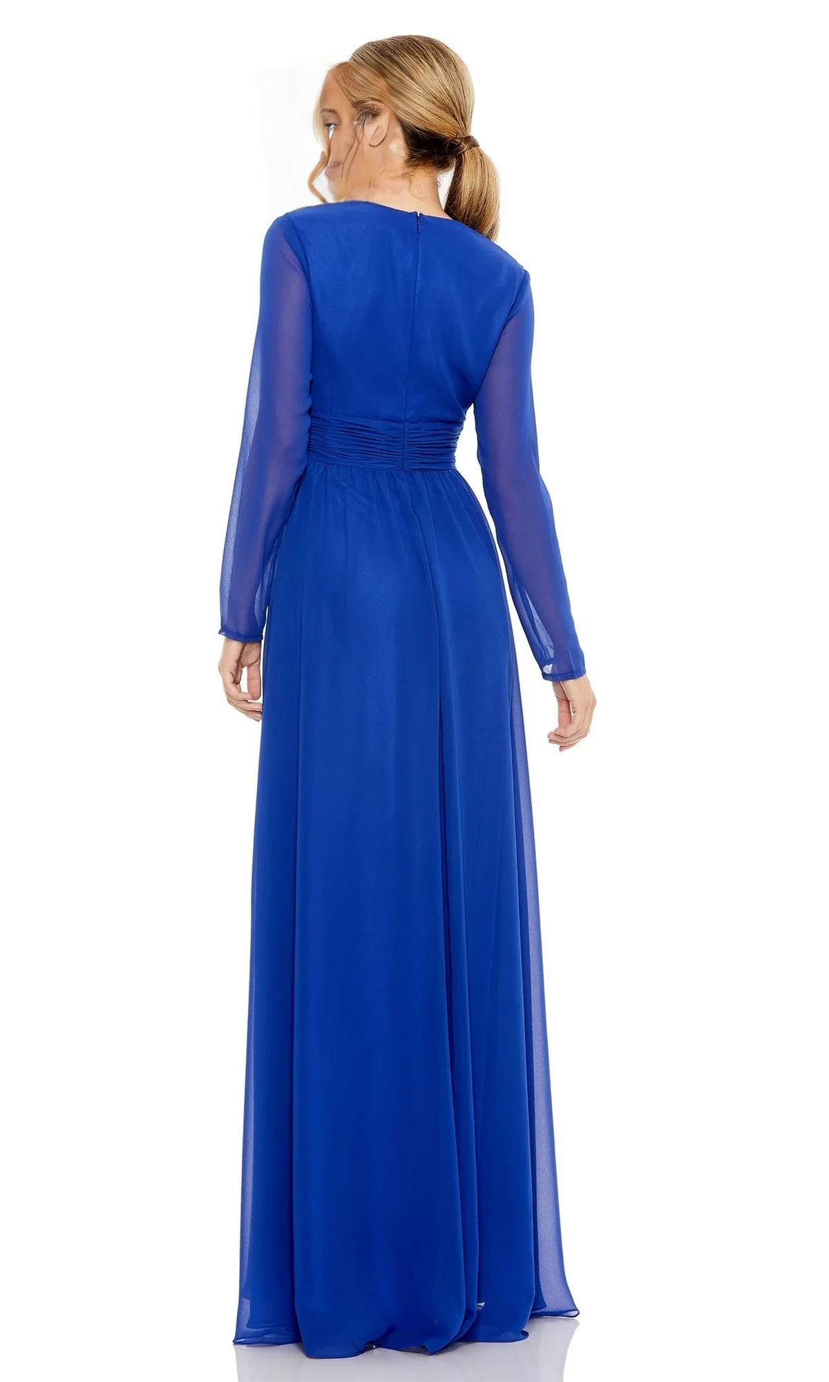 V-Neck Long Sleeve High Slit Floor-Length Evening Dress - Chloe Dress