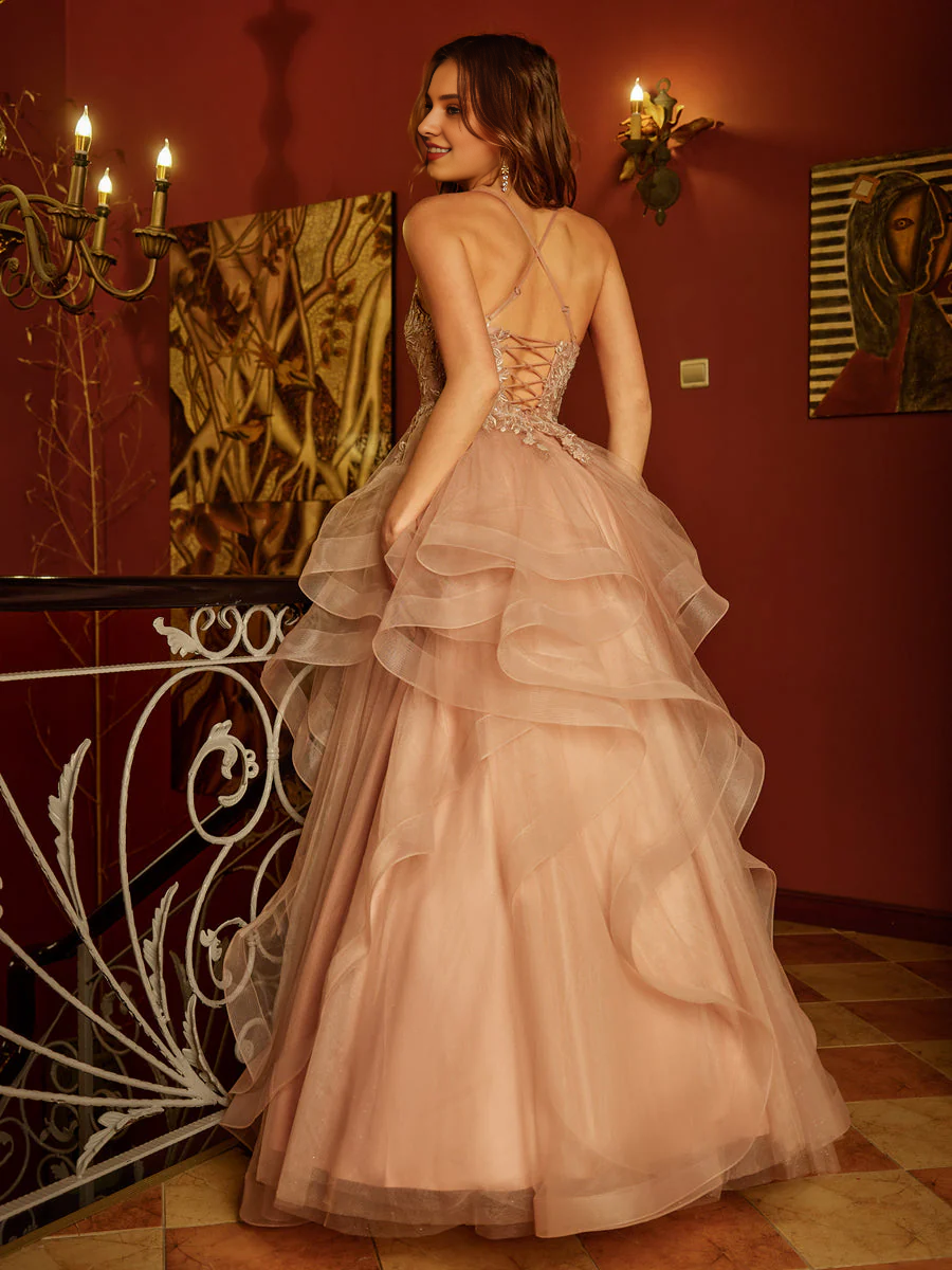A-Line V-Neck Chiffon Embroidered Ball Dress - Chloe Dress
