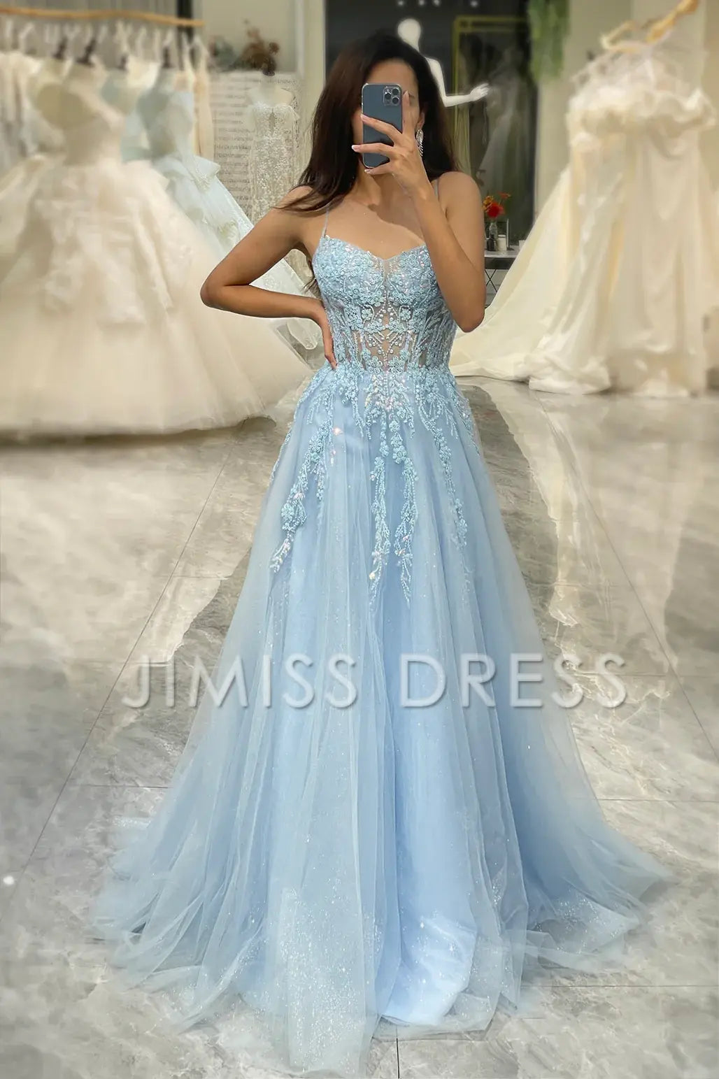 A-Line Spaghetti Strap Applique Prom Dress - Chloe Dress