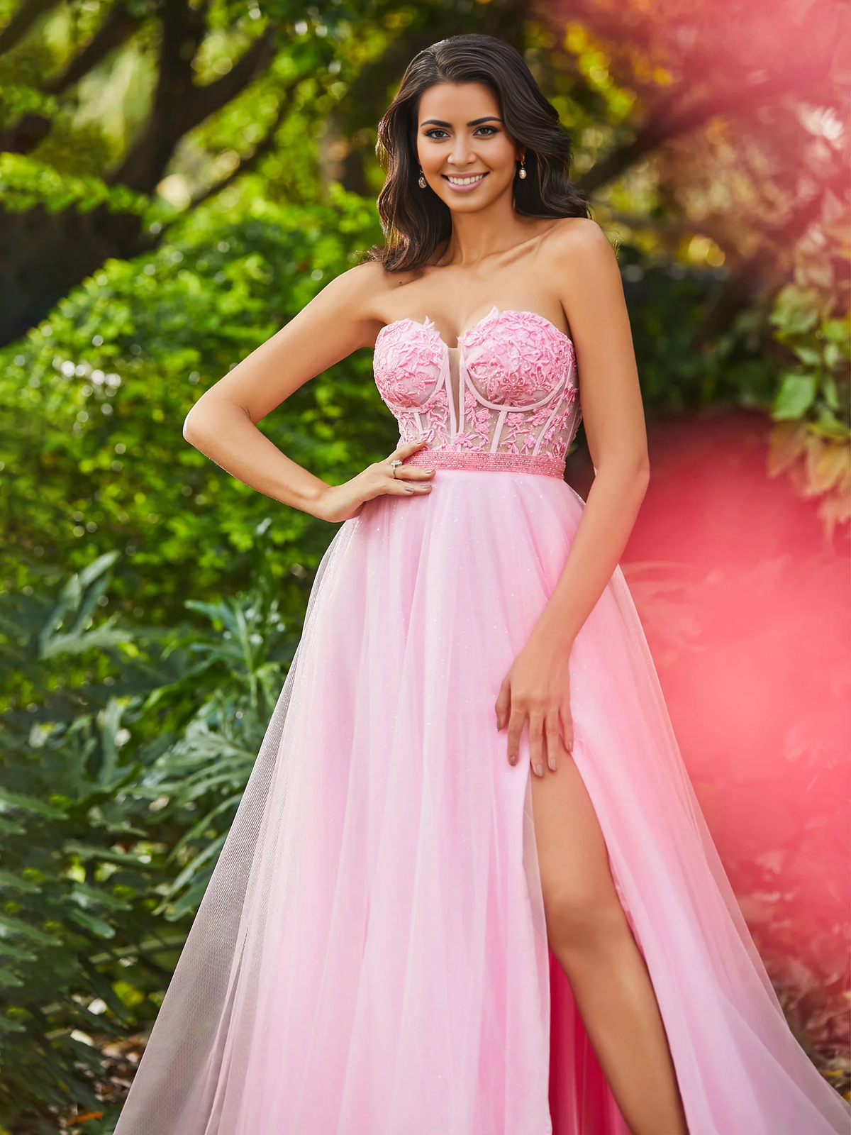 A-Line Strapless Chiffon High Slit Dress - Chloe Dress