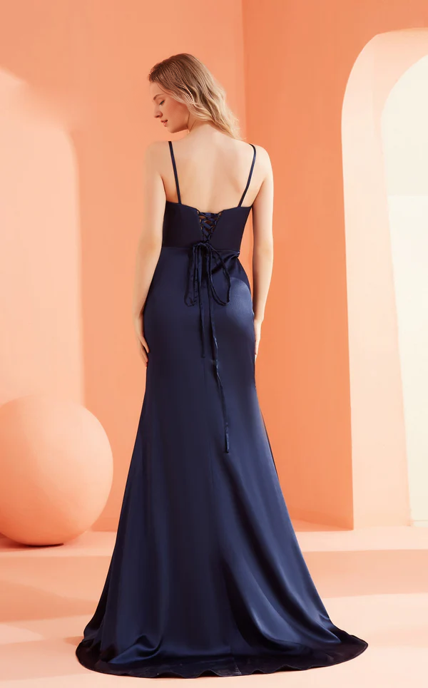 A-Line V-Neck Sleeveless Lace-Up Back Floor-Length Prom Dress - Chloe Dress