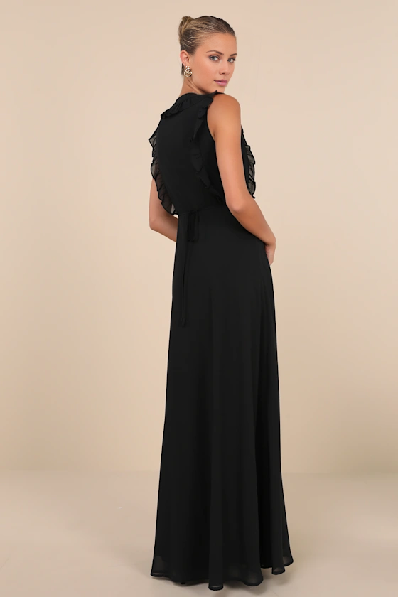 A-Line V-Neck Sleeveless Ruffled Floor-Length Evening Dress - Chloe Dress