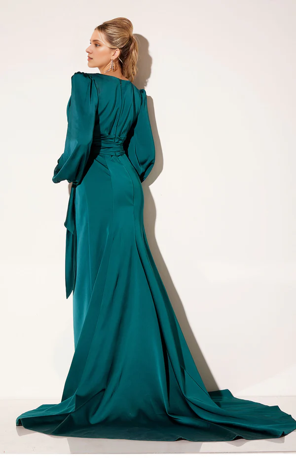 V-Neck Long Sleeve High Slit Floor-Length Prom Dress - Chloe Dress