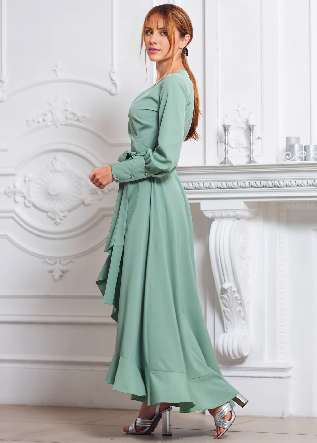 V-Neck Chiffon Long Sleeve Ruffled Prom Dress - Chloe Dress