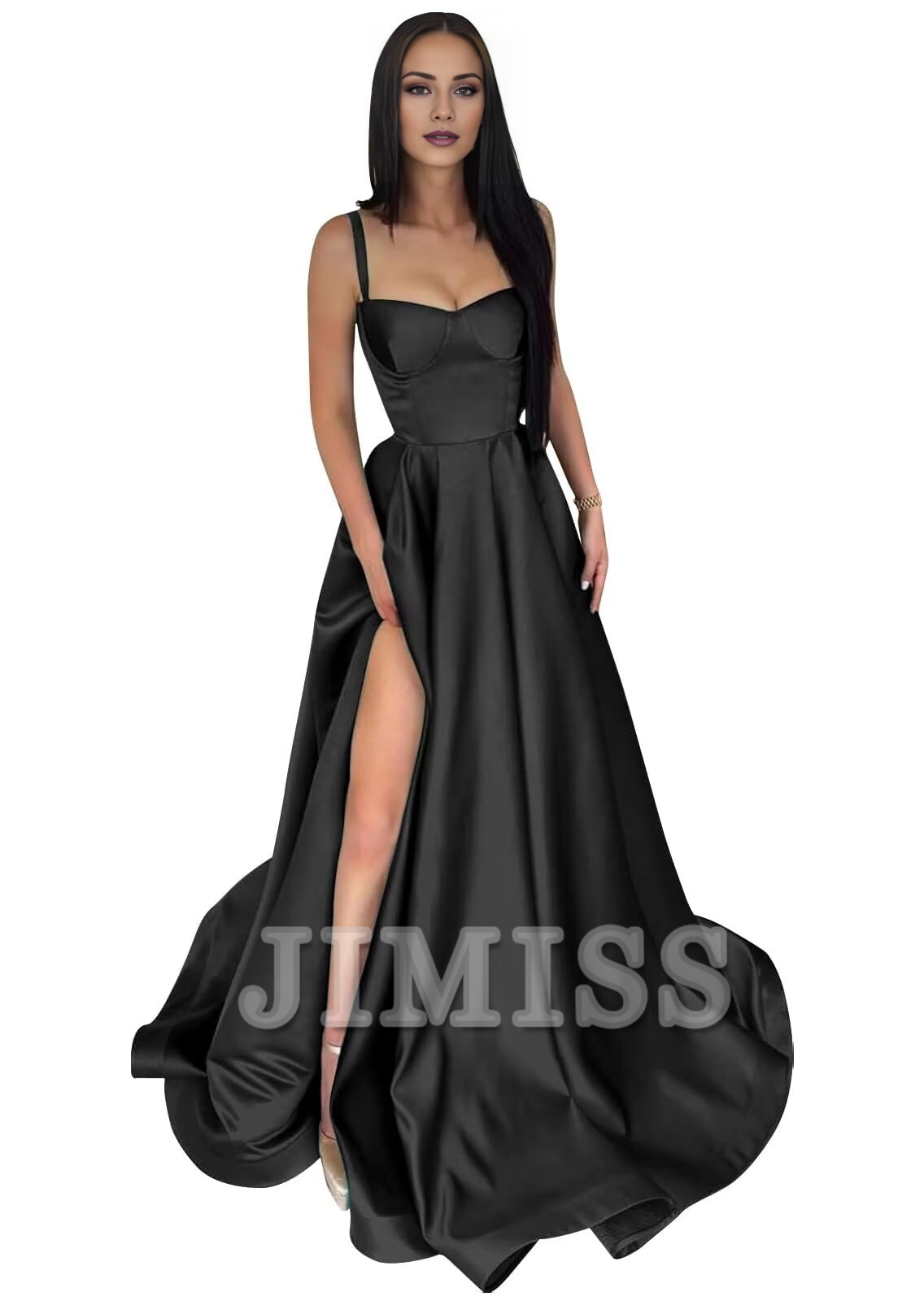 A-Line Satin High Slit Evening Gown - Chloe Dress