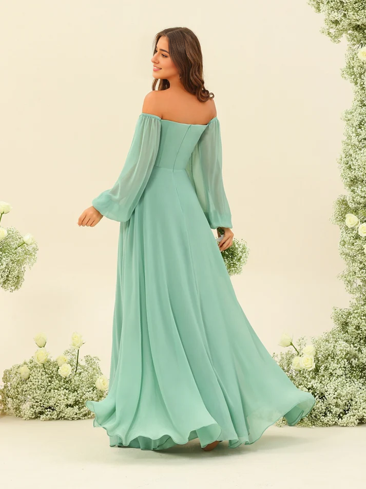 A-Line Chiffon High Slit Floor-Length Wedding Dress - Chloe Dress