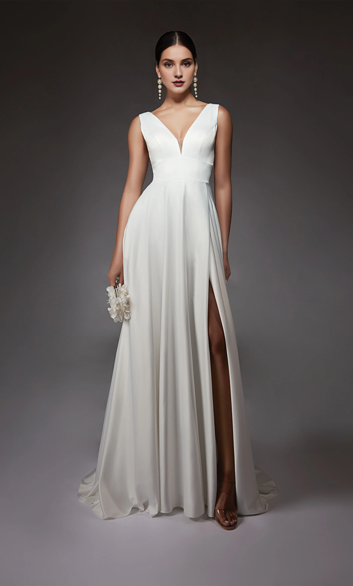 A-Line V-Neck Satin Button Back Wedding Dress - Chloe Dress