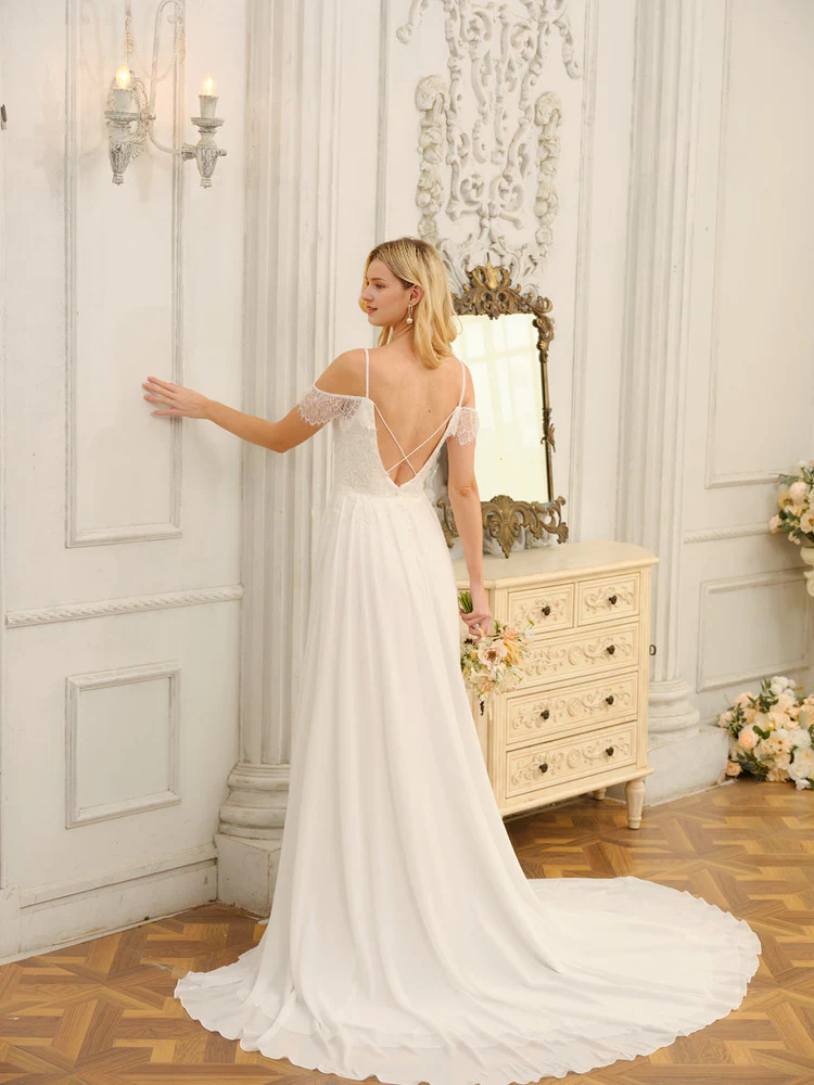 A-Line Off-Shoulder High Slit Wedding Dress - Chloe Dress