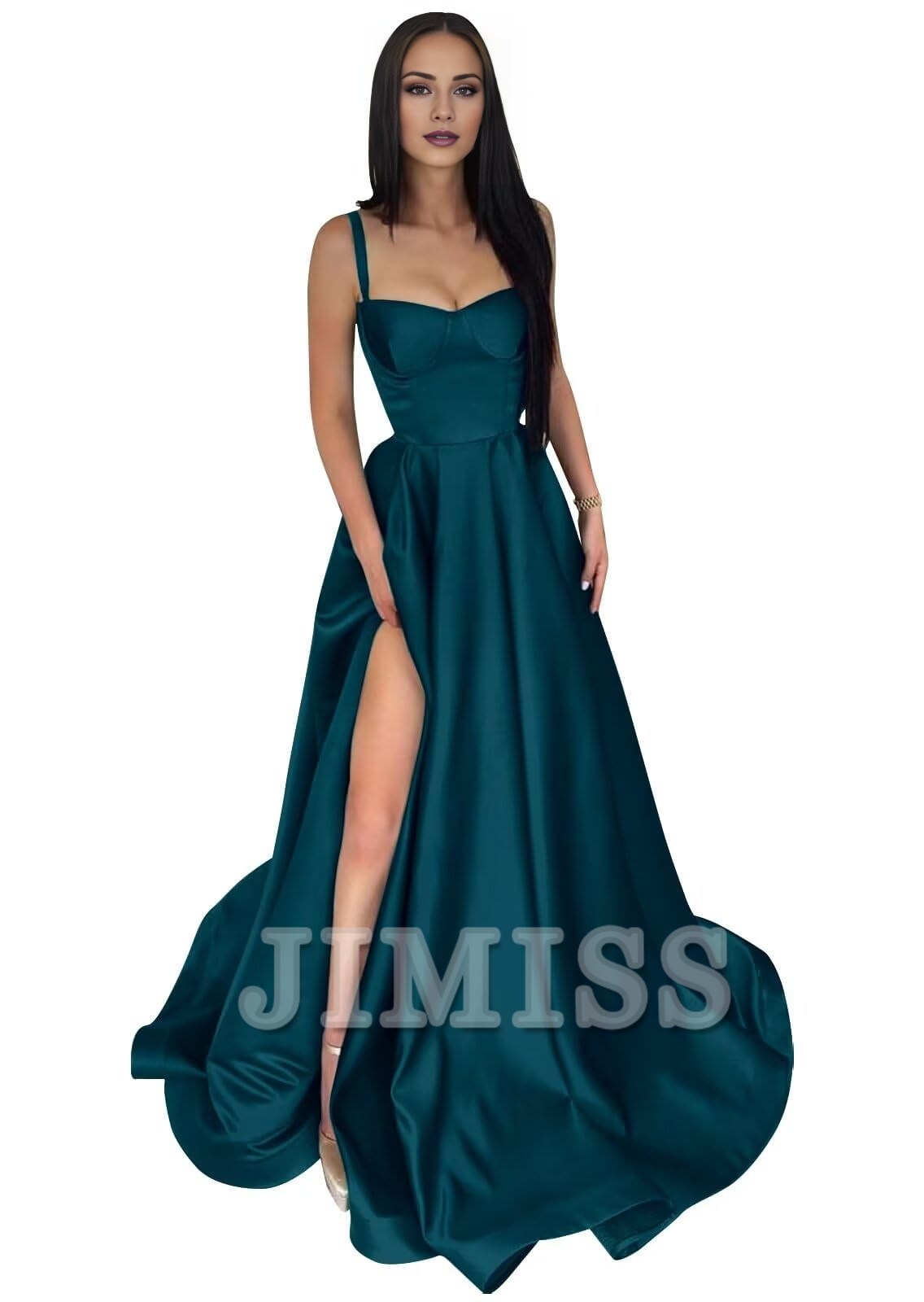 A-Line Satin High Slit Evening Gown - Chloe Dress