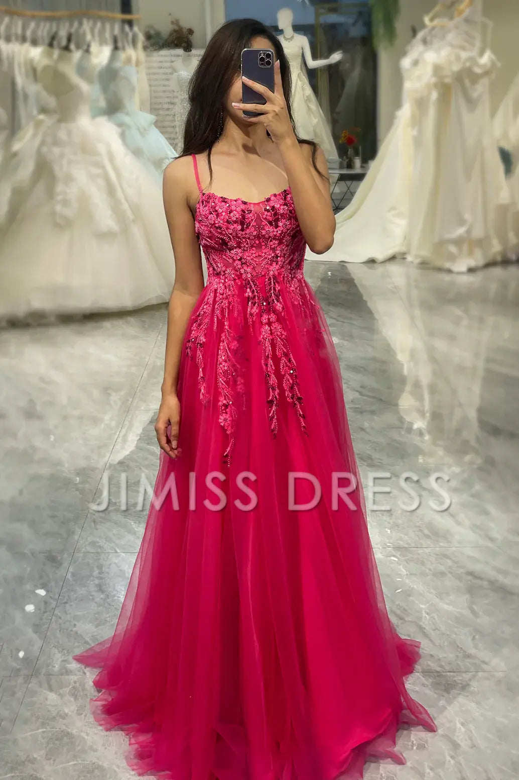 A-Line Spaghetti Strap Applique Prom Dress - Chloe Dress