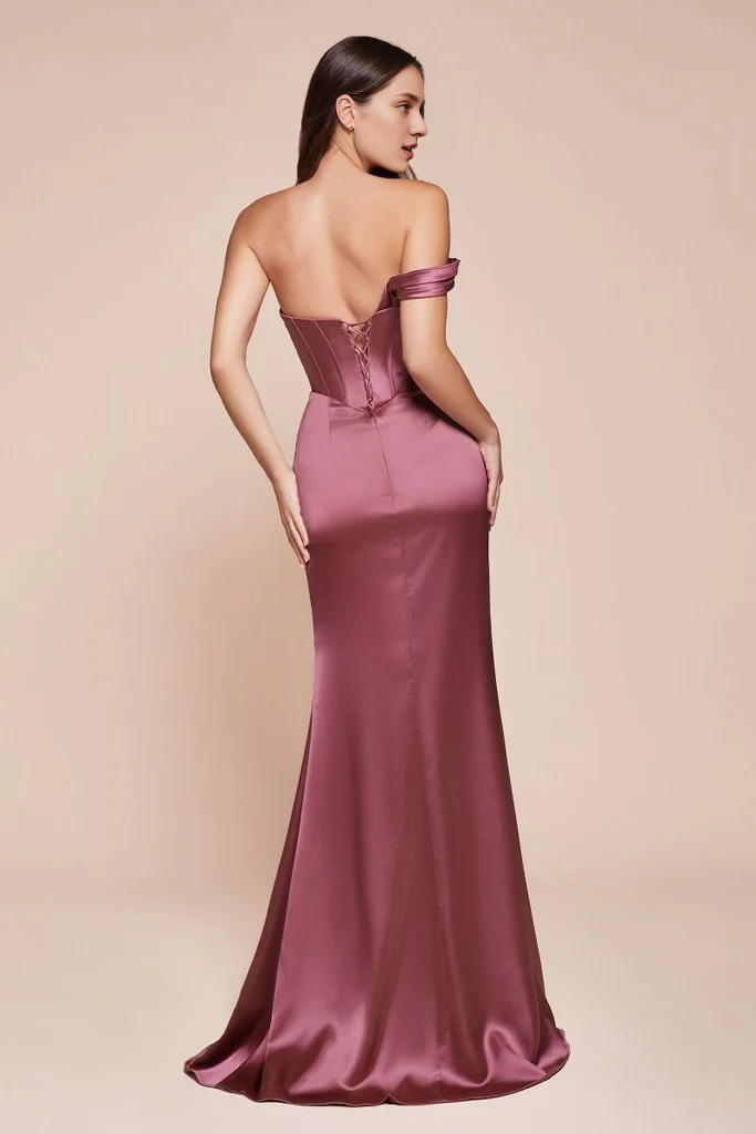 One-Shoulder Satin Lace-Up Back Evening Dress - Chloe Dress