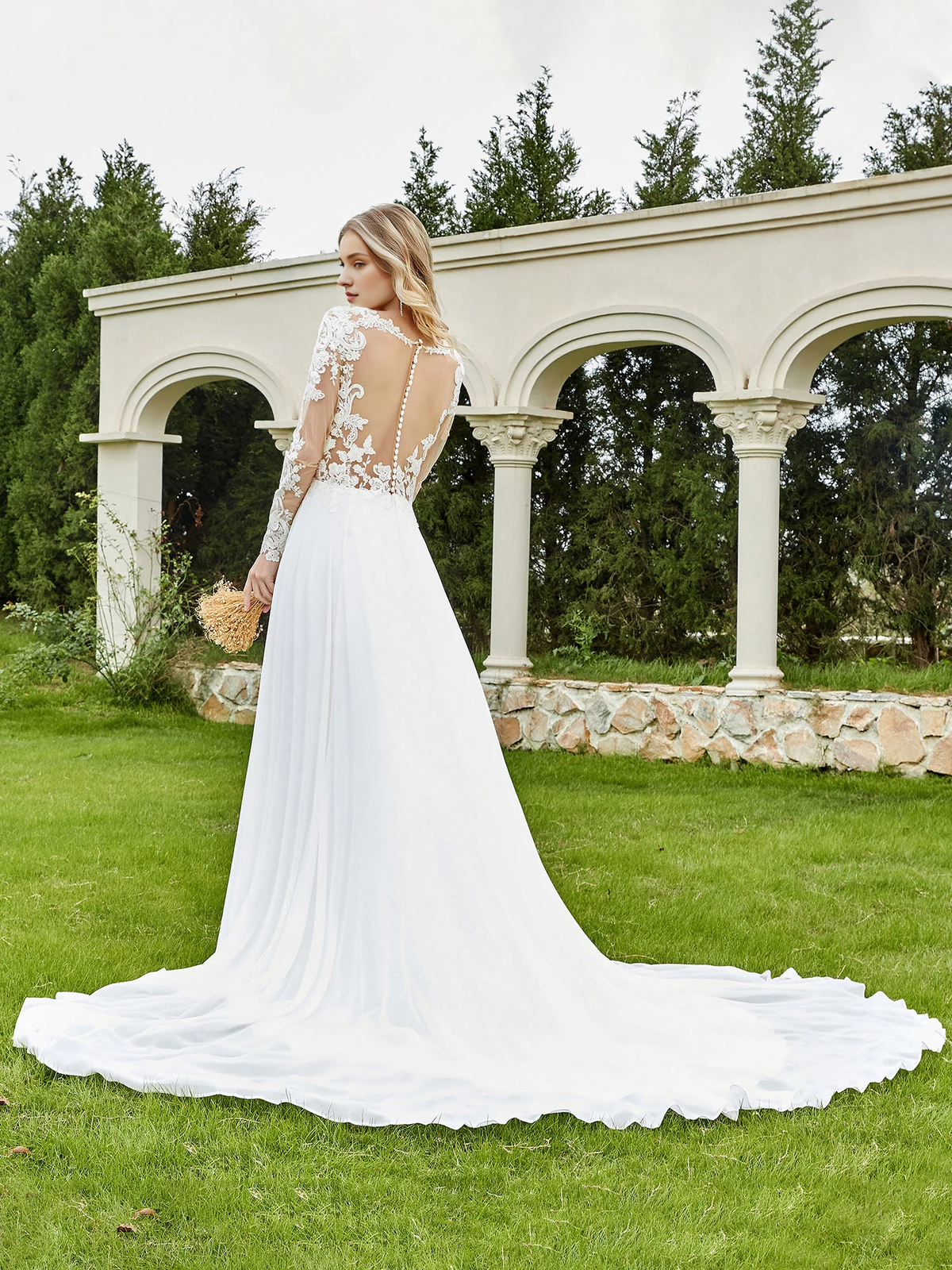 V-Neck Button Back Wedding Dress - Chloe Dress