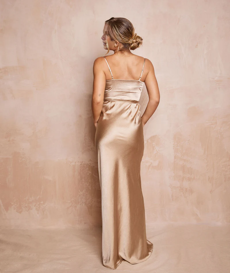 Off-Shoulder Satin Sleeveless Floor-Length Prom Dress - Chloe Dress