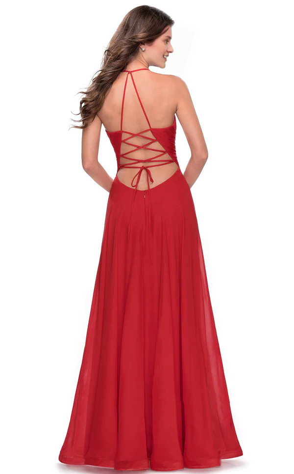 A-Line Lace-Up Back High Slit Floor-Length Evening Dress - Chloe Dress