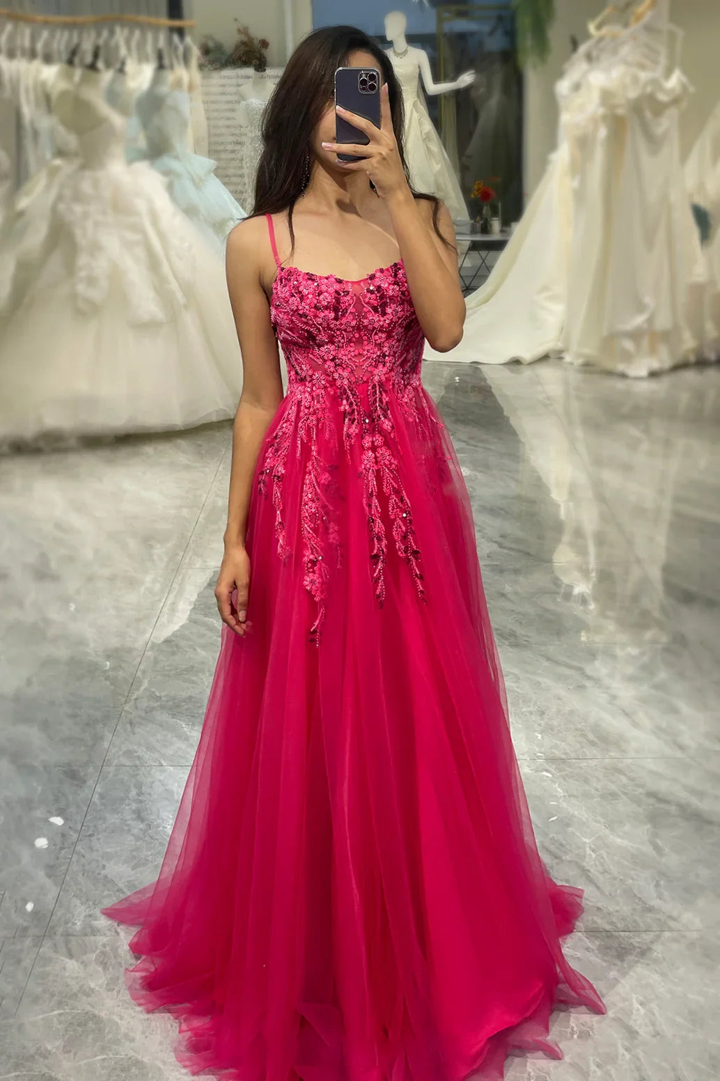 A-Line Spaghetti Strap Applique Prom Dress - Chloe Dress