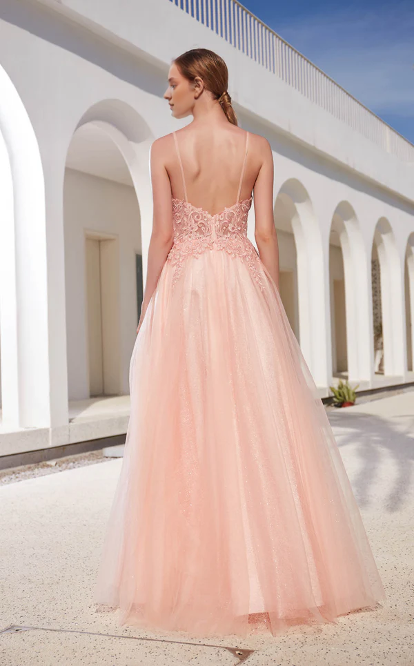 A-Line V-Neck Sleeveless Lace-Up Back High Slit Floor-Length Evening Gown - Chloe Dress