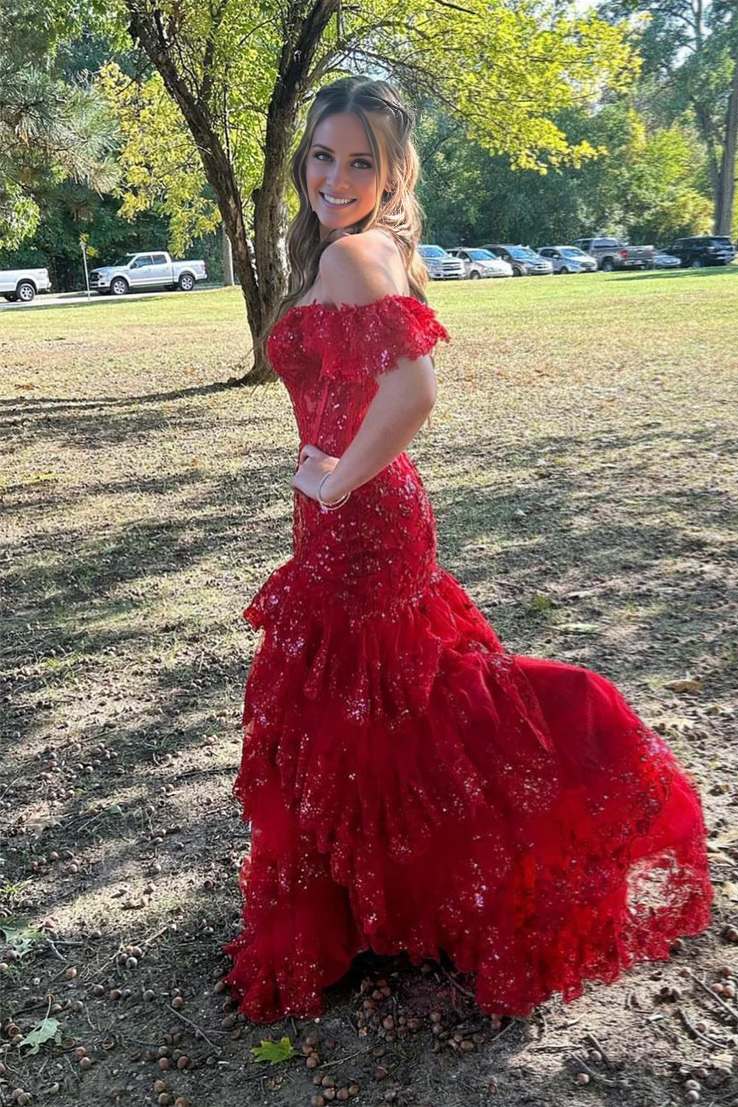 Red Mermaid Off-Shoulder Sequin Dress - Chloe Dress