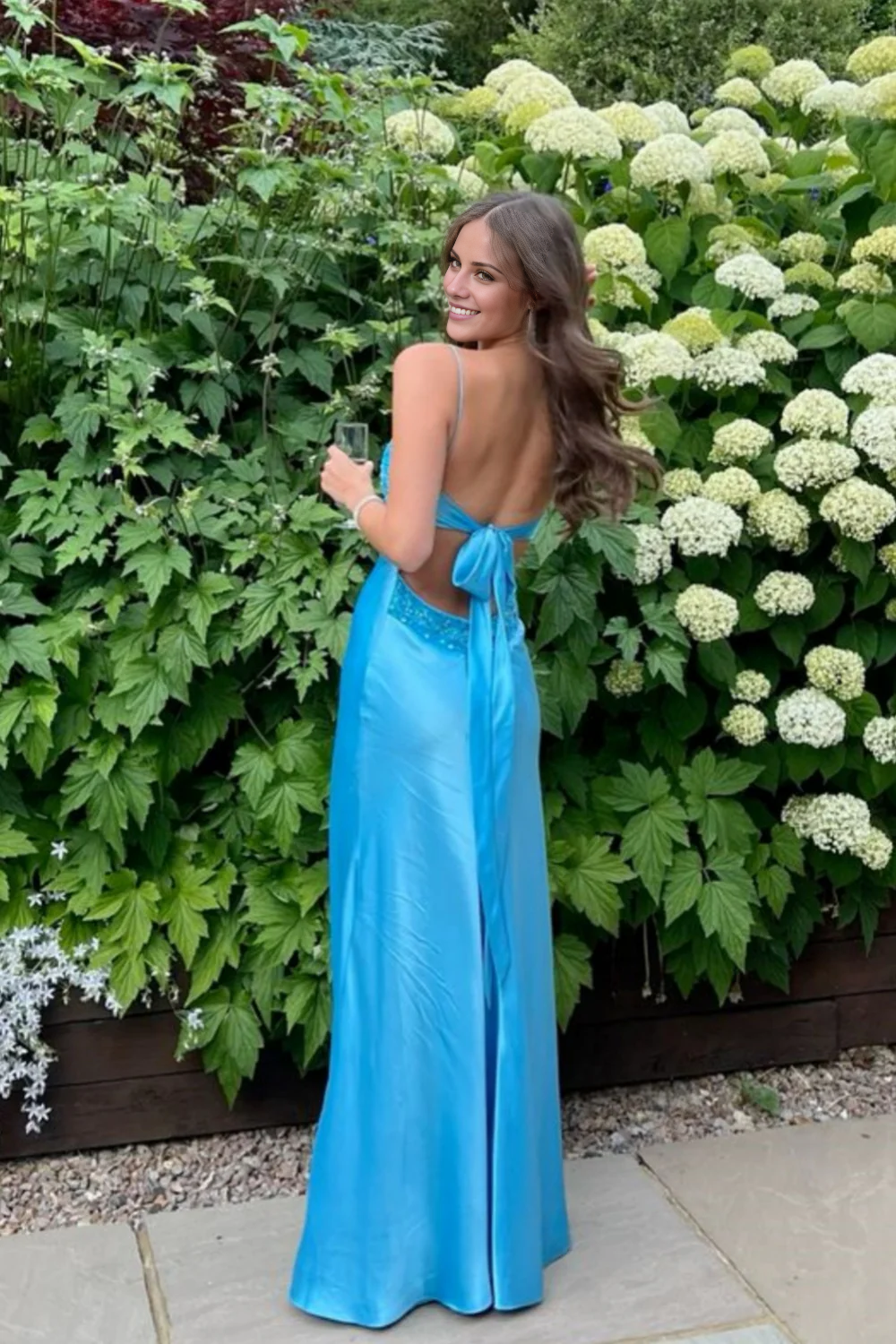 Blue A-Line V-Neck Beaded Dress - Chloe Dress