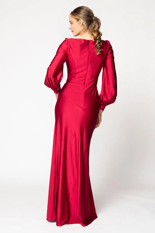 V-Neck Long Sleeve Zipper Back Floor-Length Prom Dress - Chloe Dress