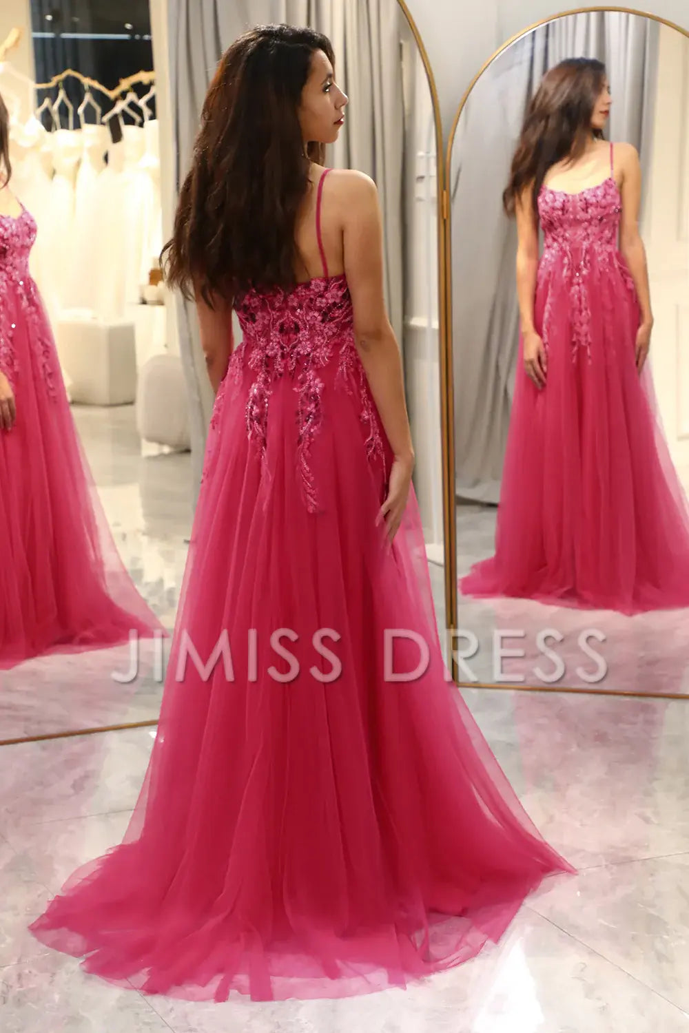A-Line Spaghetti Strap Applique Prom Dress - Chloe Dress