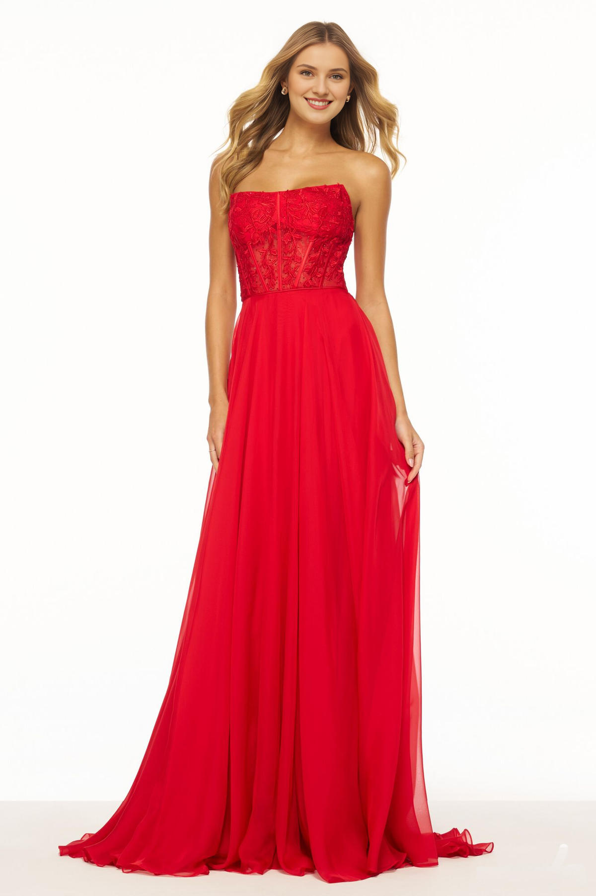 Strapless Chiffon Lace-Up Back Floor-Length Prom Dress - Chloe Dress