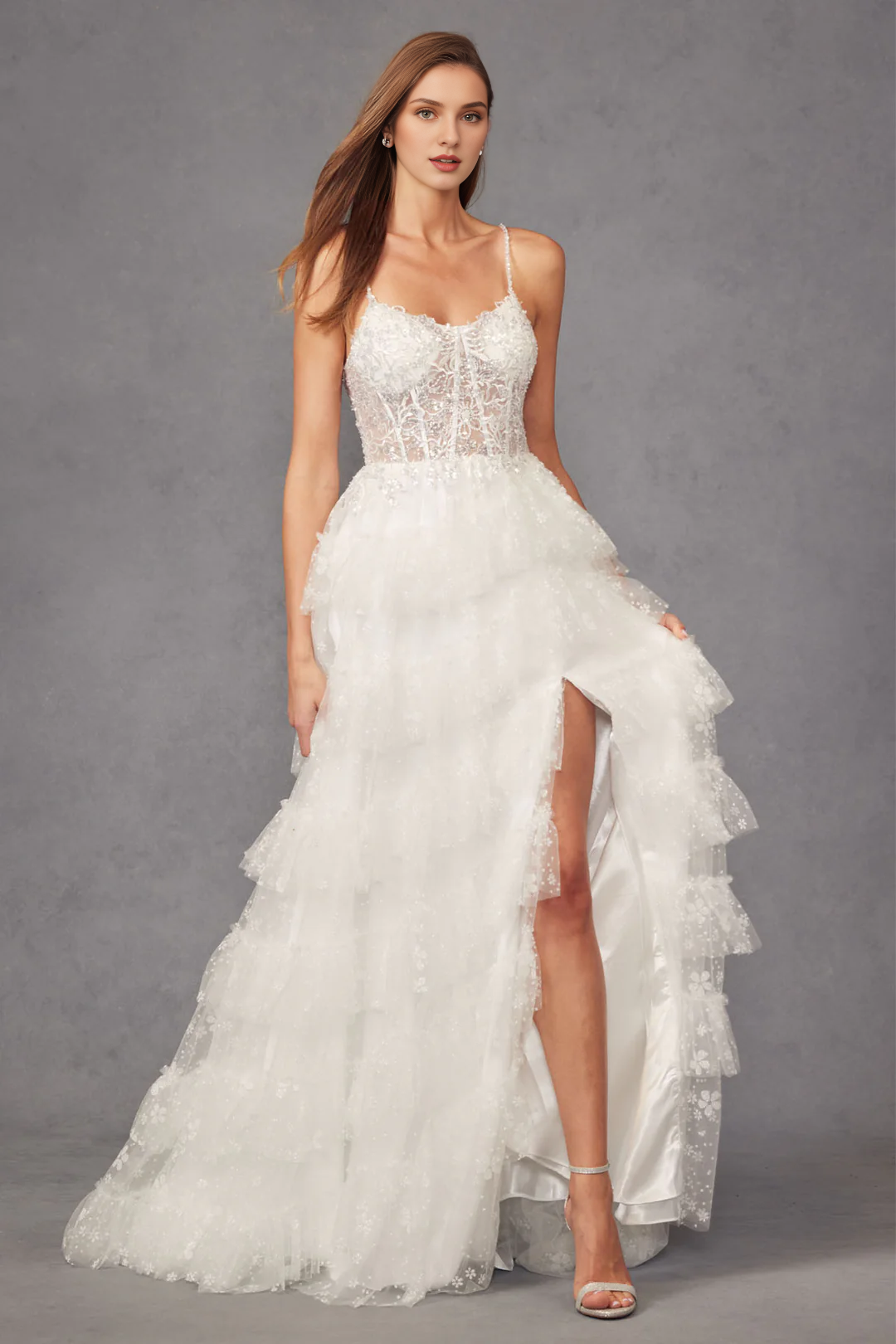 White Long Sleeve Lace-Up Back Wedding Dress - Chloe Dress