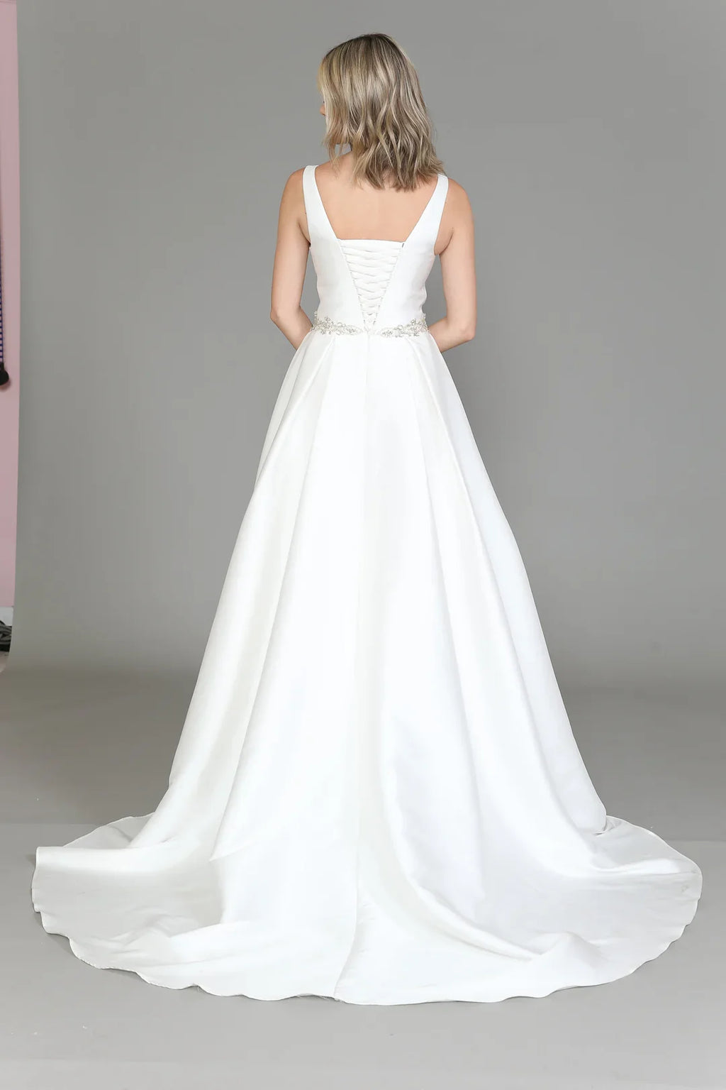 White Satin Long Sleeve Wedding Dress - Chloe Dress