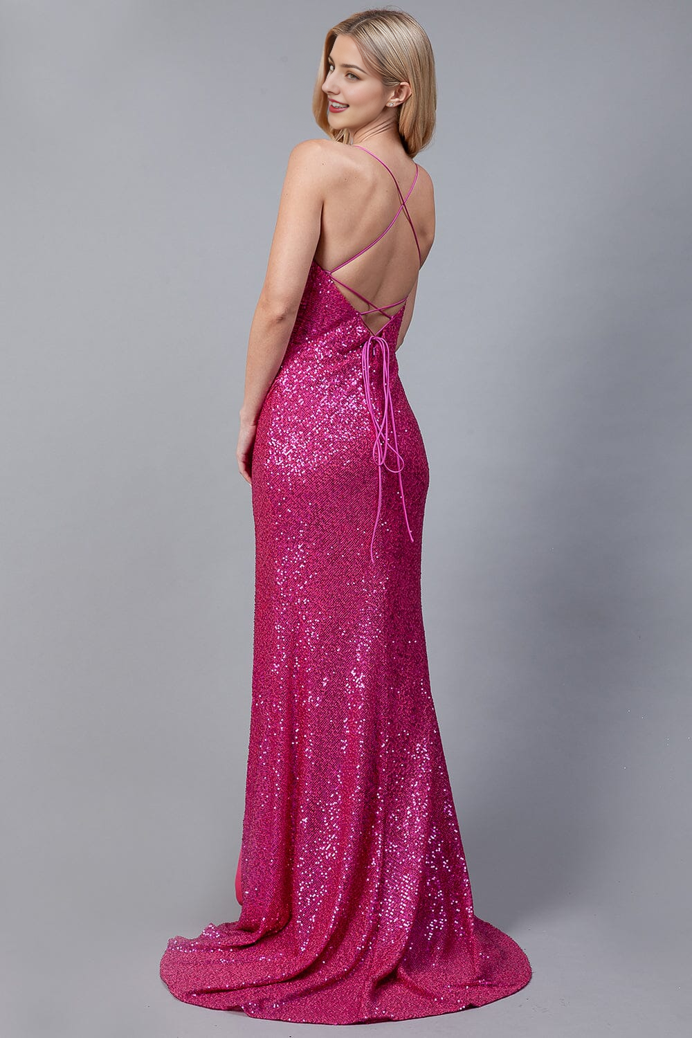 V-Neck Sequin Long Sleeve High Slit Dress - Chloe Dress