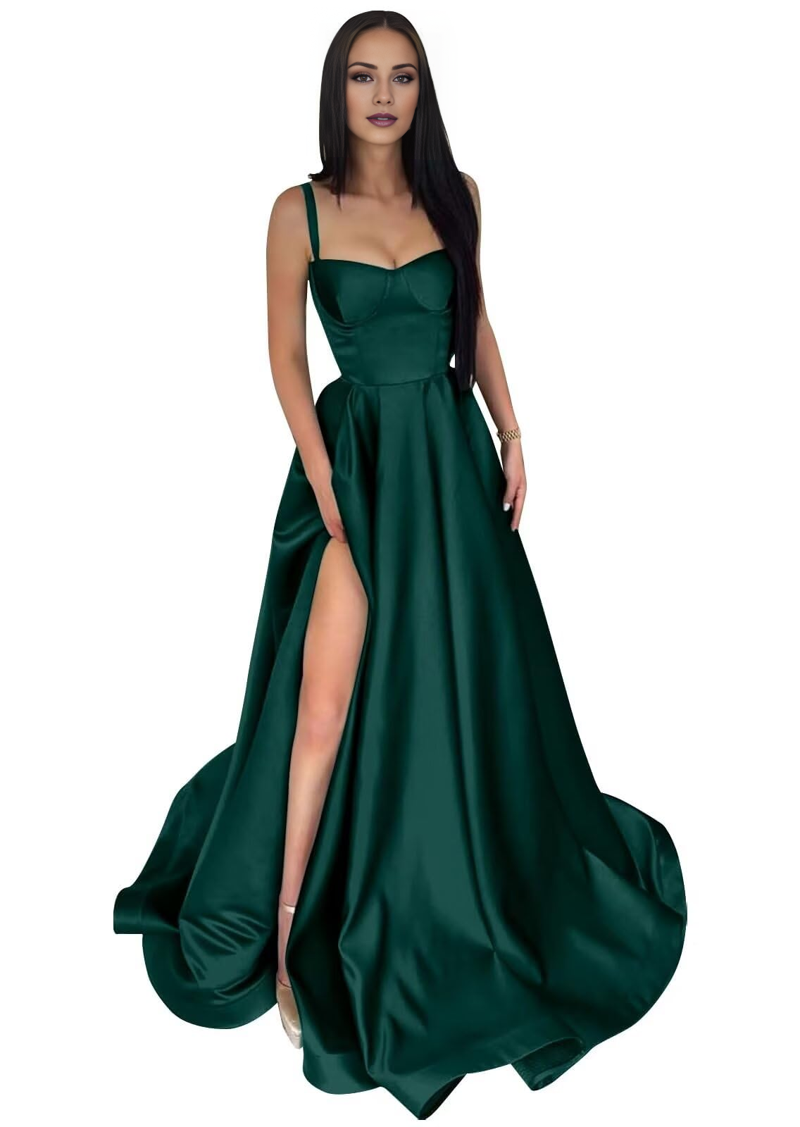 A-Line Satin High Slit Evening Gown - Chloe Dress