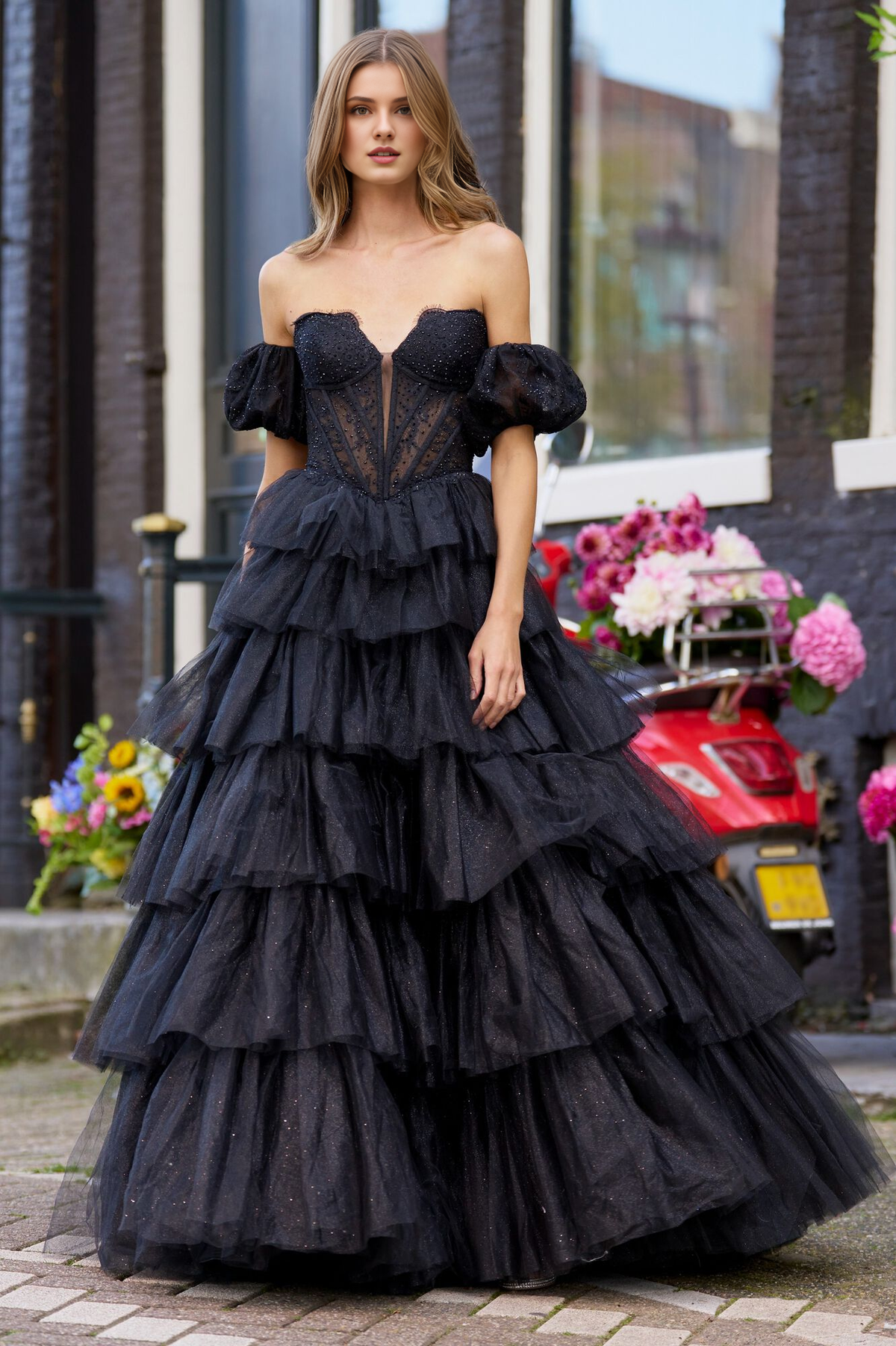 Strapless Chiffon Lace-Up Back Floor-Length Prom Dress - Chloe Dress