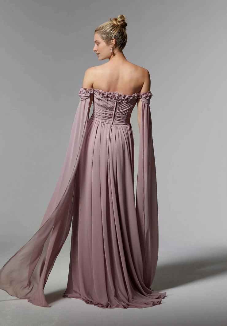 Off-Shoulder Chiffon Lace-Up Back Pleated Evening Dress - Chloe Dress