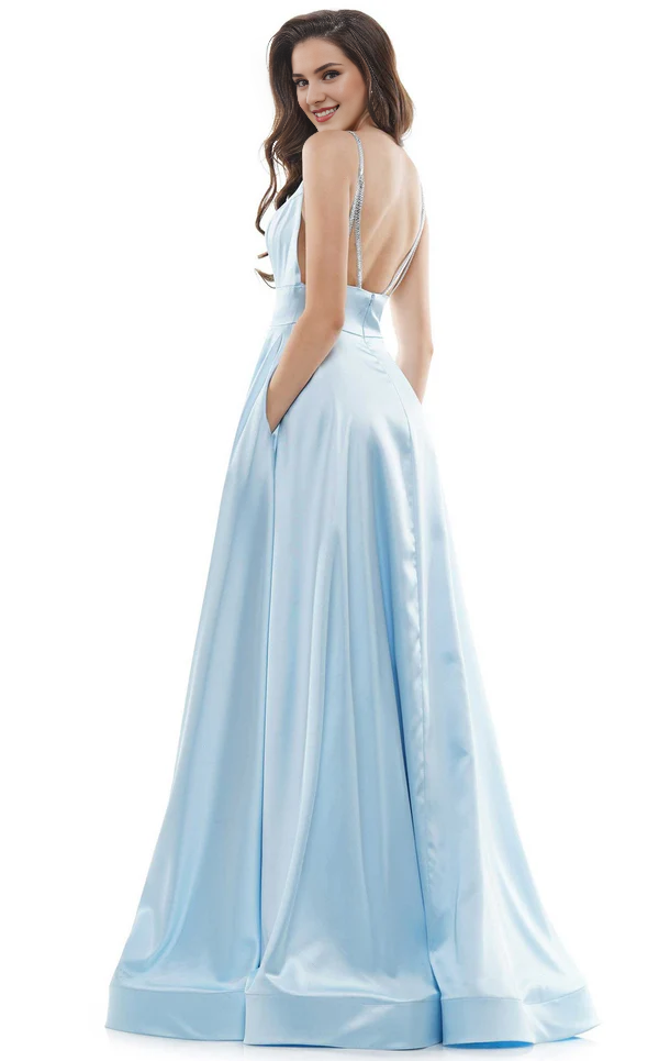 A-Line V-Neck Sleeveless Lace-Up Back High Slit Floor-Length Evening Gown - Chloe Dress