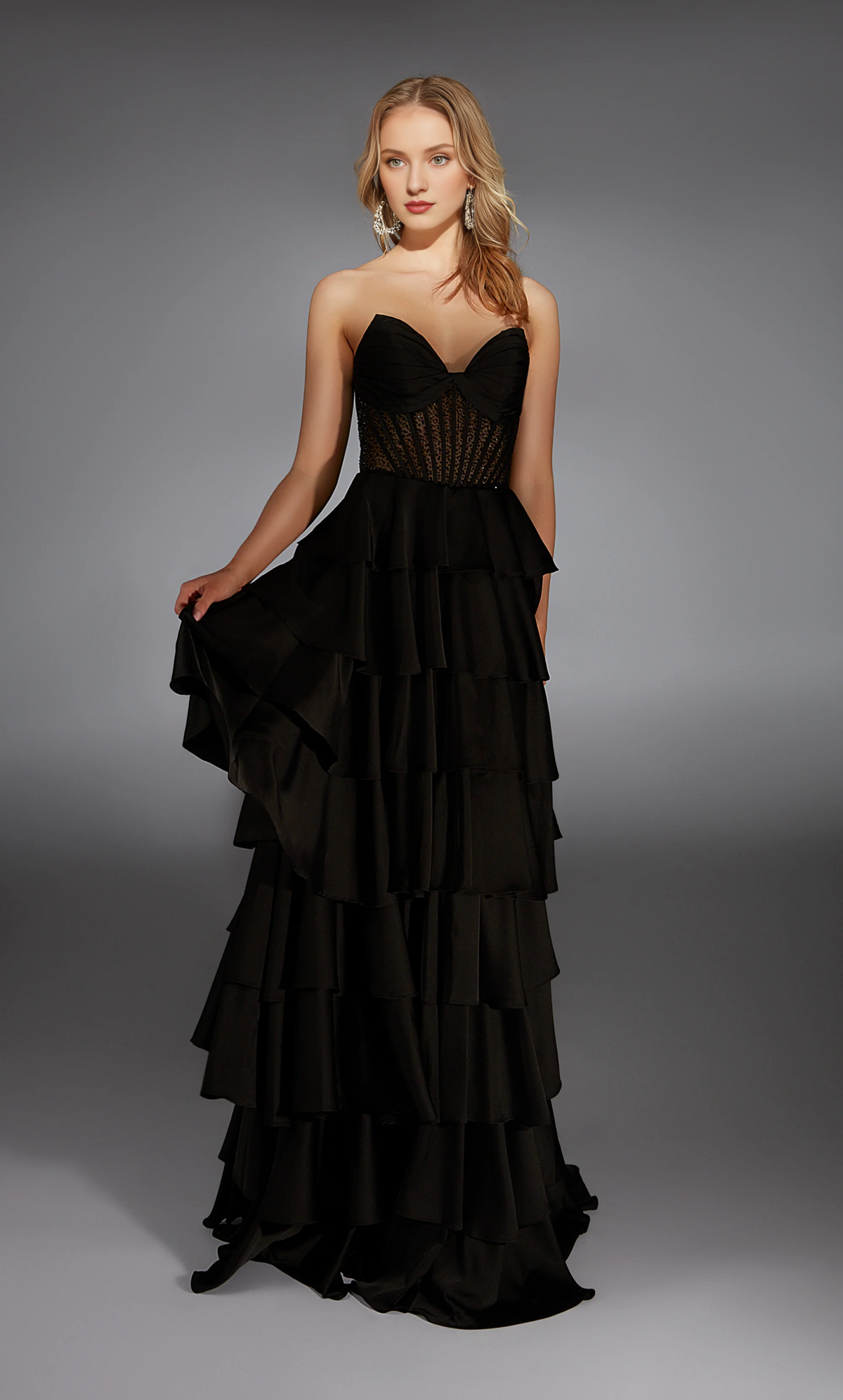 A-Line Strapless Satin Backless Ruffled Evening Gown - Chloe Dress