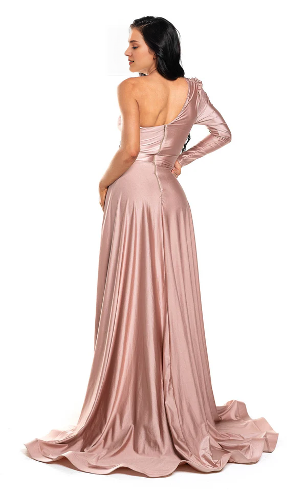 Mermaid One-Shoulder Long Sleeve Backless High Slit Floor-Length Prom Dress - Chloe Dress