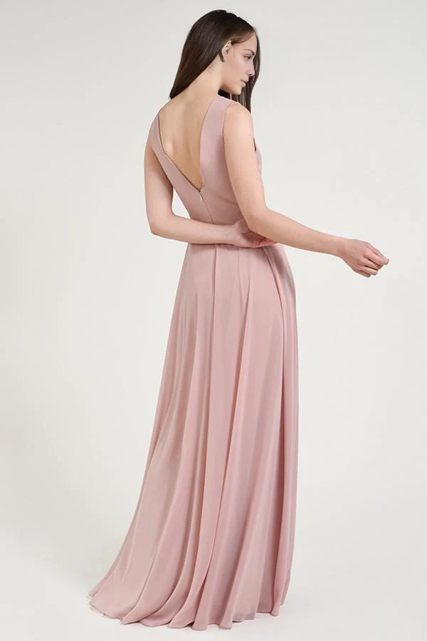 V-Neck Sleeveless Backless Pleated Floor-Length Evening Dress - Chloe Dress