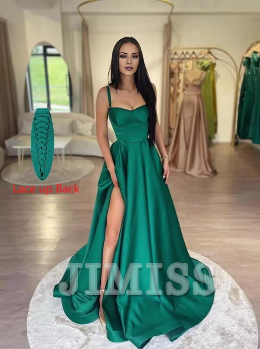 A-Line Satin High Slit Evening Gown - Chloe Dress