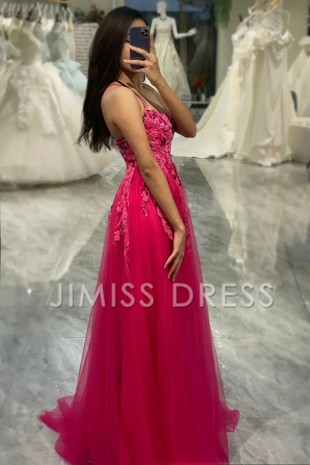 A-Line Spaghetti Strap Applique Prom Dress - Chloe Dress