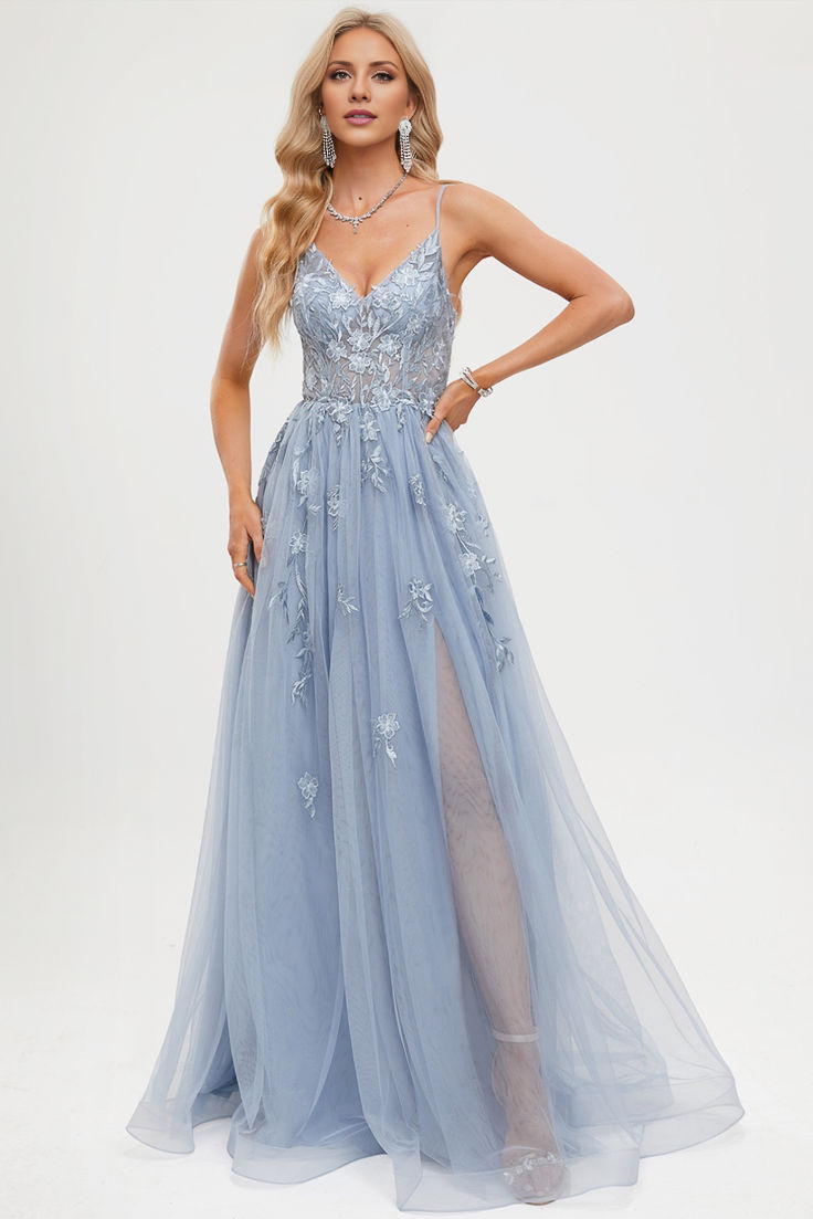 A-Line V-Neck Chiffon Floor-Length Evening Gown - Chloe Dress