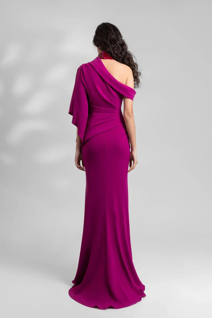 Pink Mermaid One-Shoulder Chiffon Sleeveless Floor-Length Evening Gown - Chloe Dress
