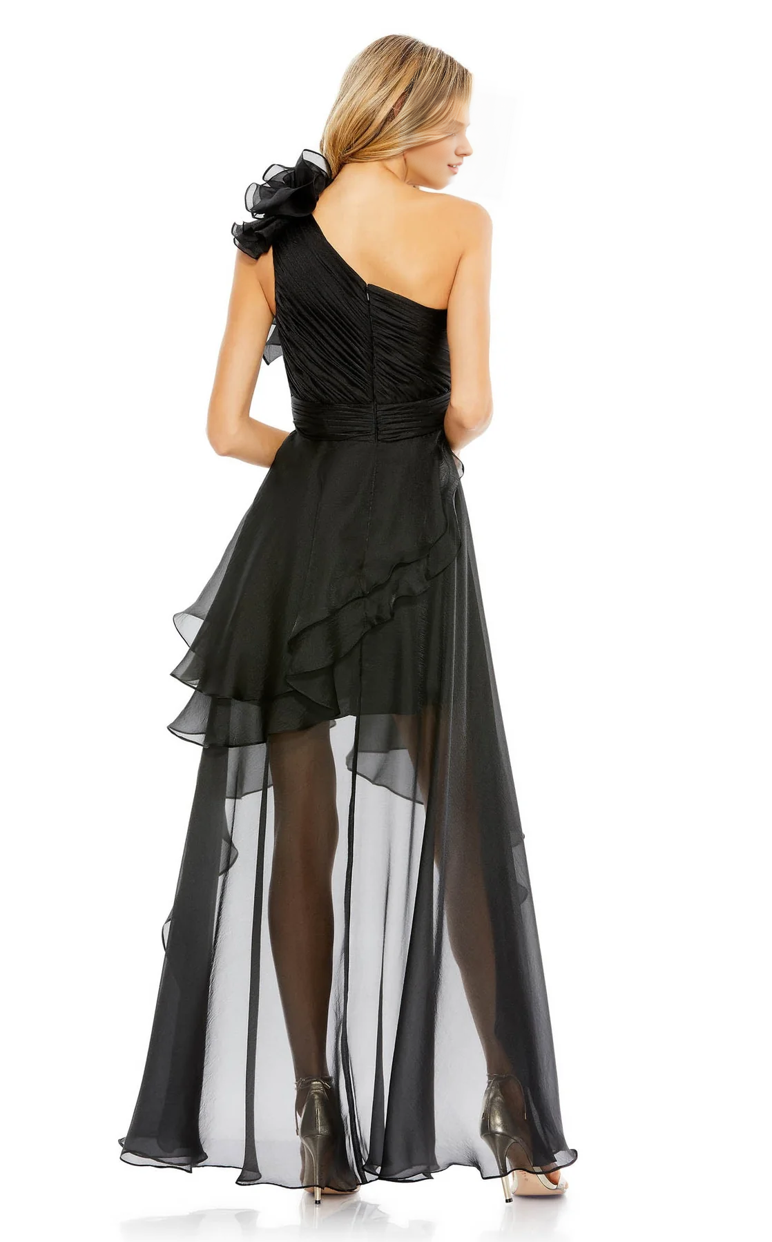 One-Shoulder Lace-Up Back Ruffled Floor-Length Evening Dress - Chloe Dress
