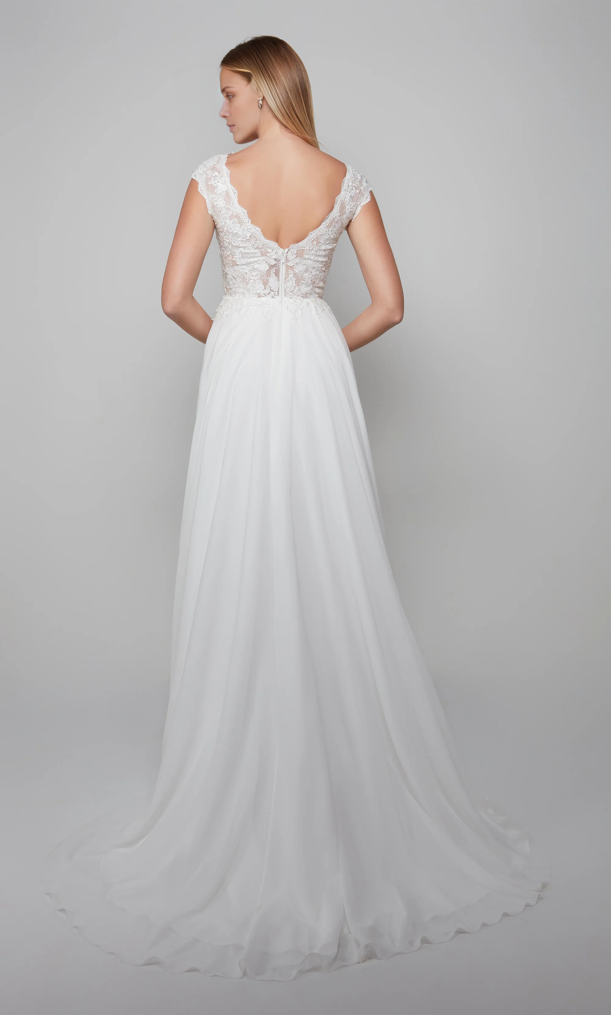 A-Line Illusion Chiffon Lace-Up Back Floor-Length Wedding Dress - Chloe Dress