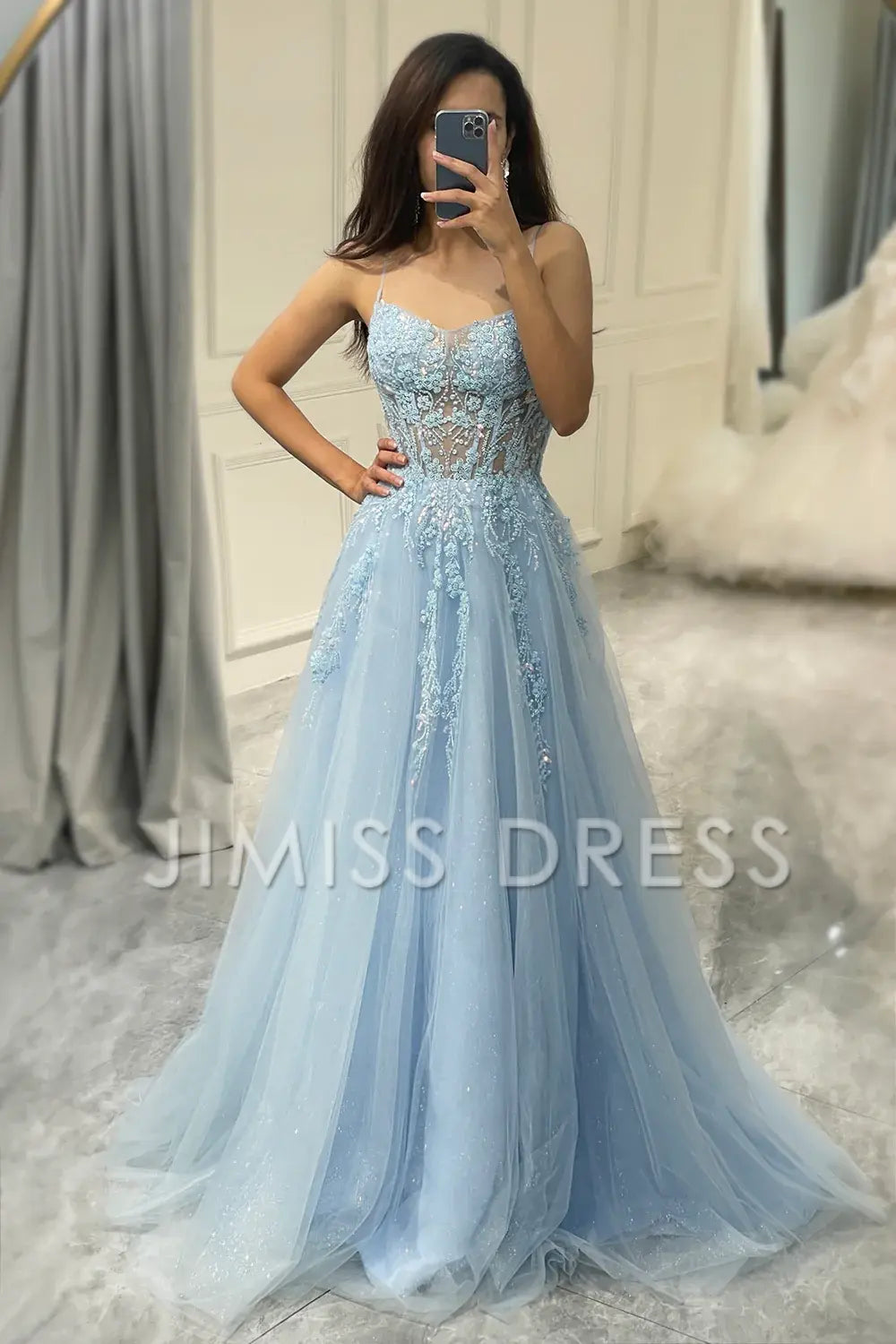 A-Line Spaghetti Strap Applique Prom Dress - Chloe Dress
