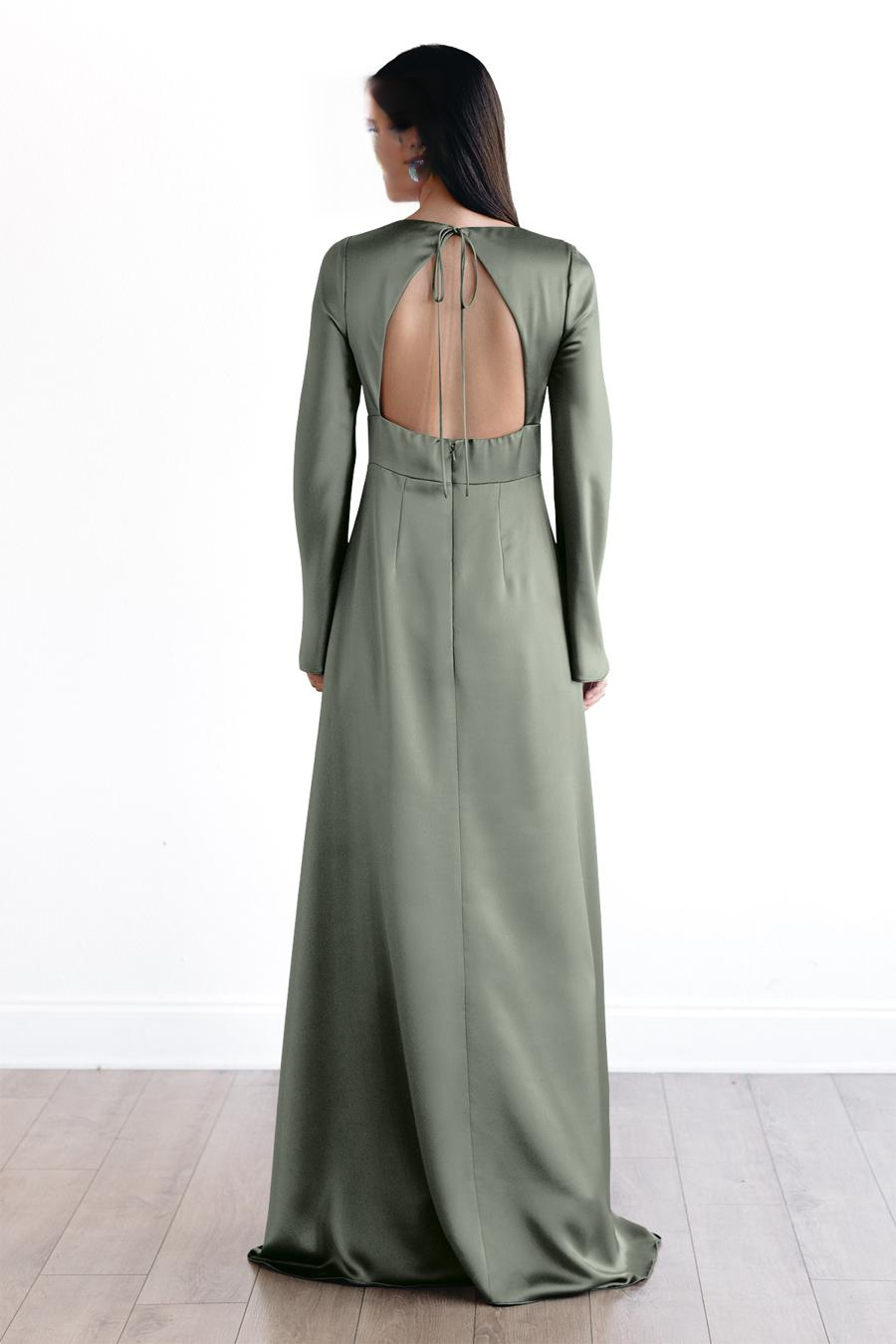 V-Neck Long Sleeve Backless Floor-Length Evening Dress - Chloe Dress