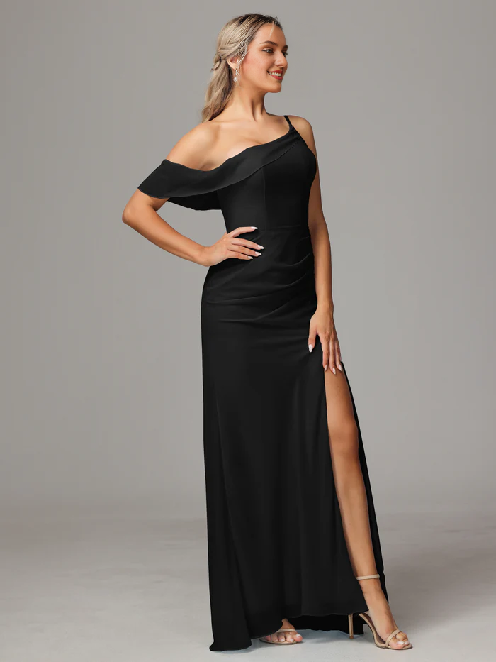 One-Shoulder Chiffon Floor-Length Wedding Dress - Chloe Dress