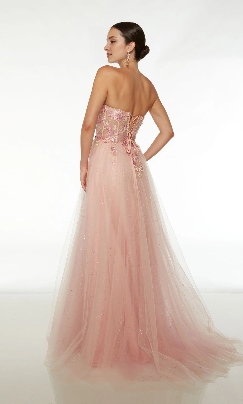 A-Line Strapless Chiffon Lace-Up Back Applique Evening Gown - Chloe Dress