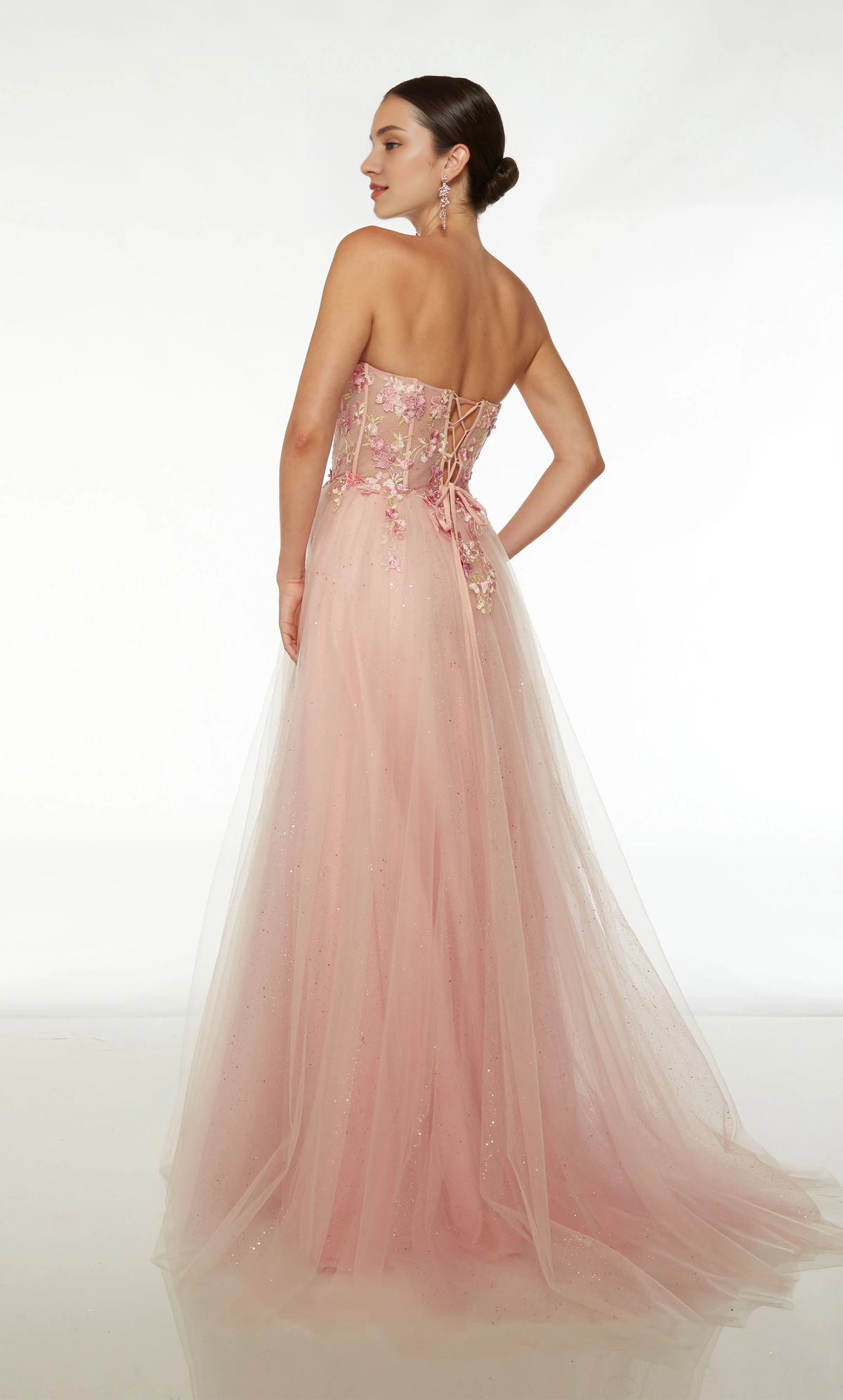 A-Line Strapless Chiffon Lace-Up Back Applique Evening Gown - Chloe Dress