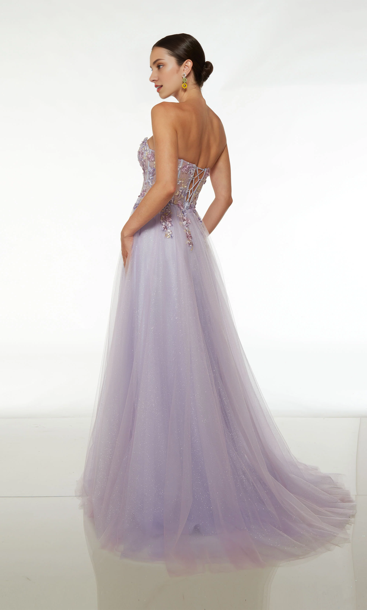 A-Line Chiffon Lace-Up Back High Slit Evening Gown - Chloe Dress