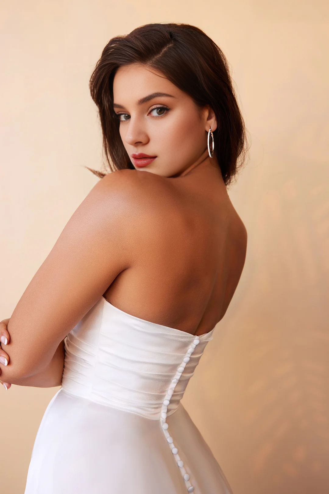 White Strapless Satin Wedding Dress - Chloe Dress