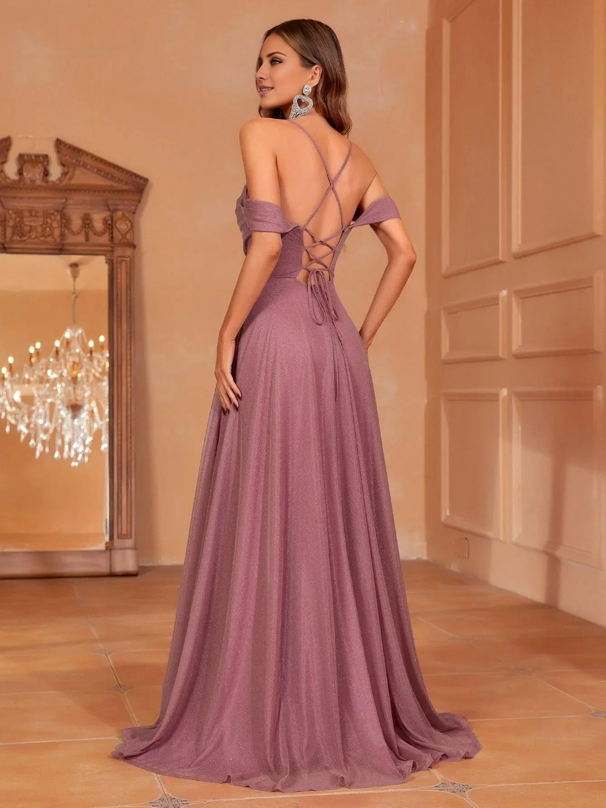 Lace Lace-Up Back Pleated Floor-Length Formal Dress - Chloe Dress